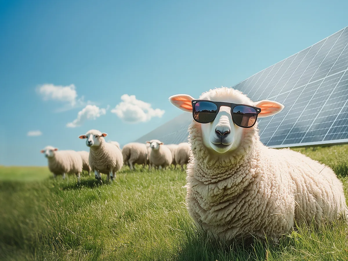 Får med solglasögon i solpark — case för European Energy